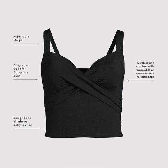 Land's End cropped bikini top soft foam cup deep sea navy adjustable straps 14 - Picture 3 of 8